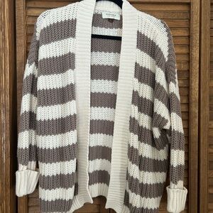 Sonoma Cream and Brown Striped Cardigan
